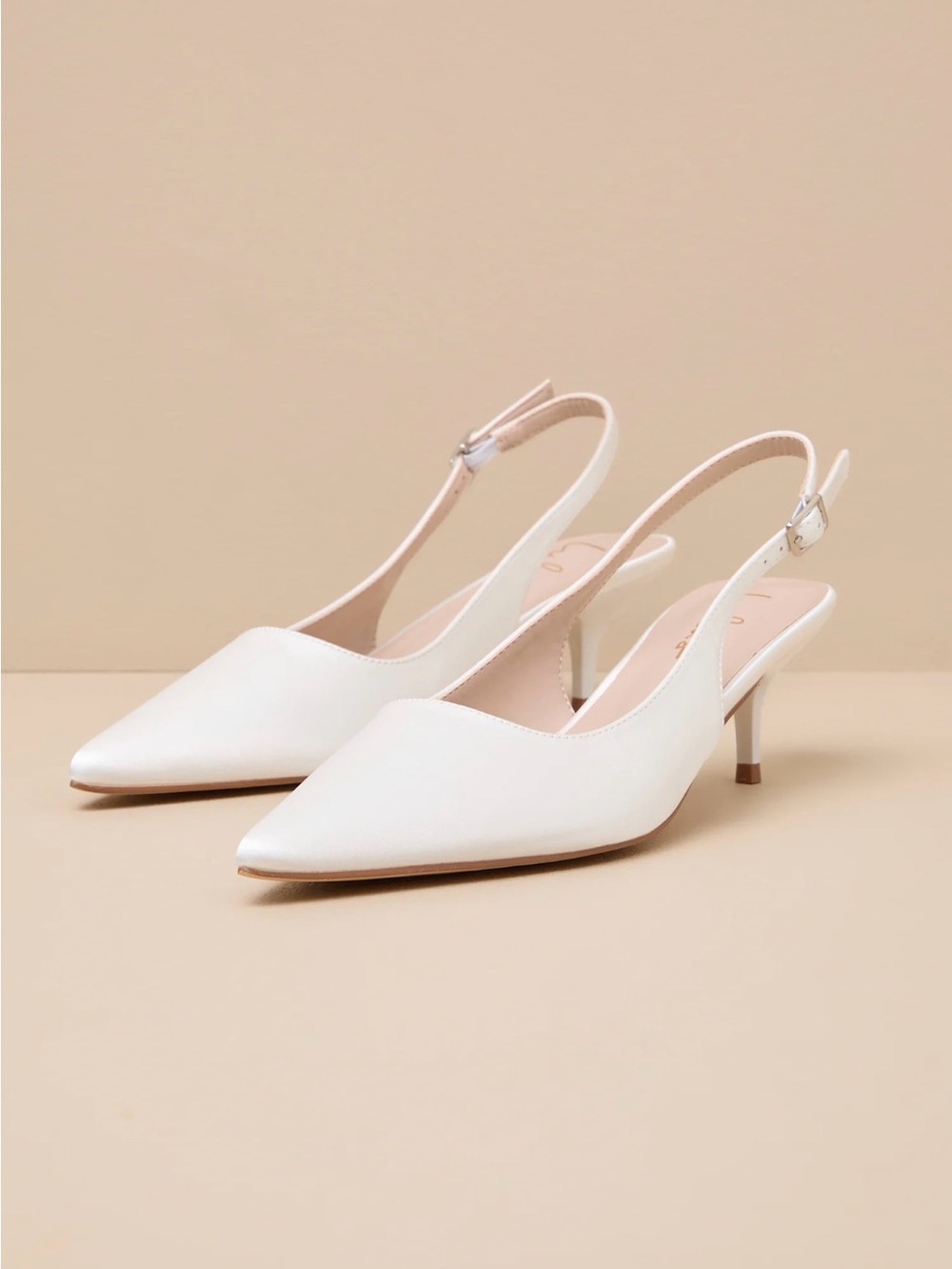 Lulu's White Pointed Slingback Kitten Heel Pumps